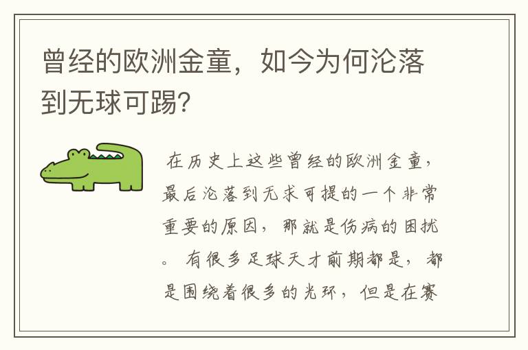 曾经的欧洲金童,如今为何沦落到无球可踢?