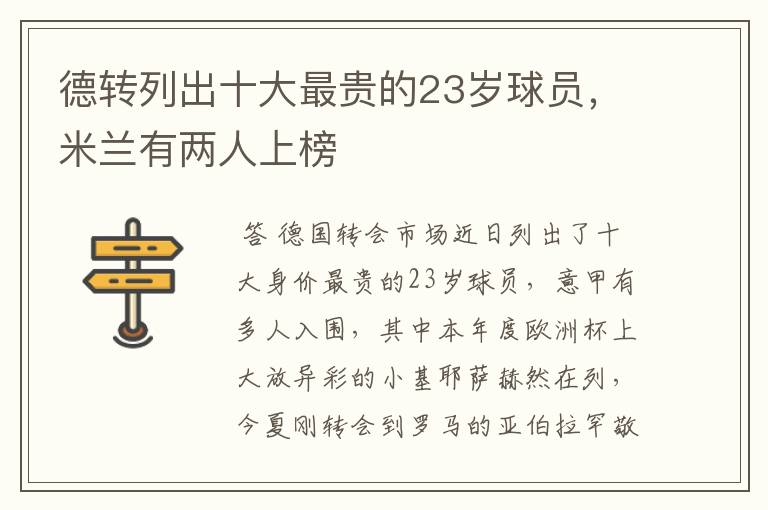 德转列出十大最贵的23岁球员,米兰有两人上榜
