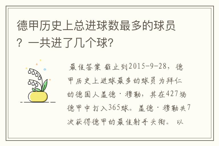 德甲历史上总进球数最多的球员?一共进了几个球?