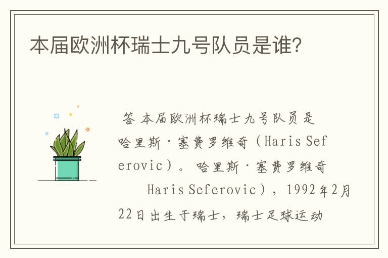 本届欧洲杯瑞士九号队员是谁?
