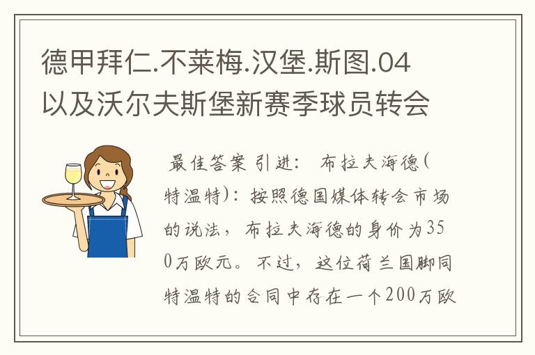 德甲拜仁.不莱梅.汉堡.斯图.04以及沃尔夫斯堡新赛季球员转会一览