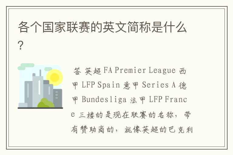 各个国家联赛的英文简称是什么?