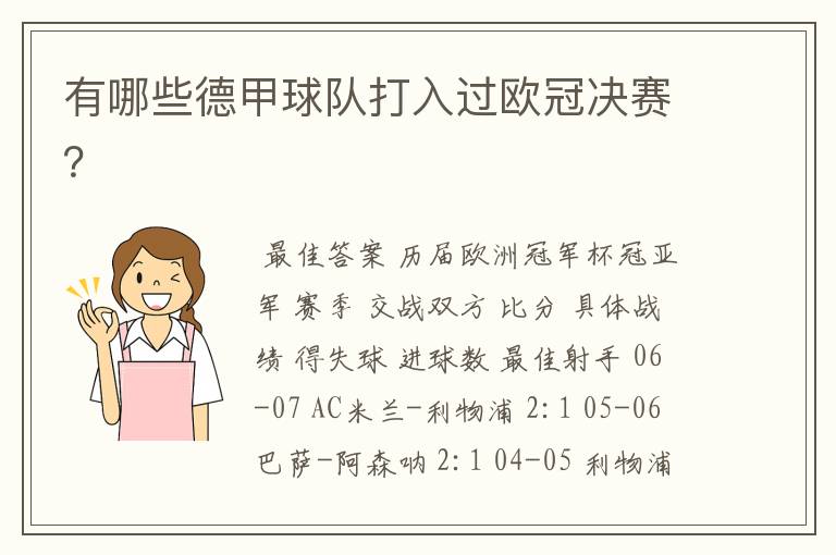 有哪些德甲球队打入过欧冠决赛?