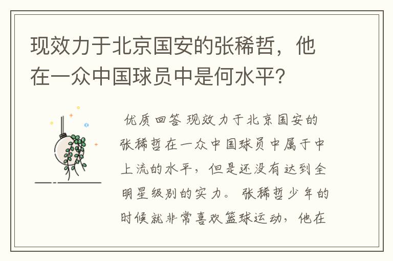 现效力于北京国安的张稀哲,他在一众中国球员中是何水平?