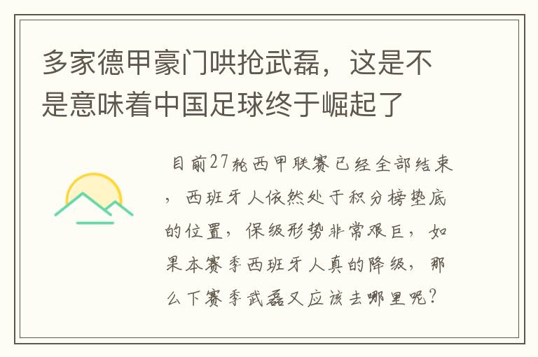 多家德甲豪门哄抢武磊,这是不是意味着中国足球终于崛起了