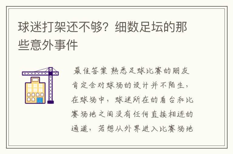 球迷打架还不够?细数足坛的那些意外事件