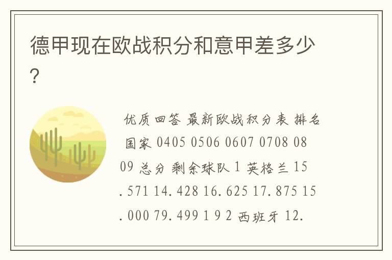 德甲现在欧战积分和意甲差多少?