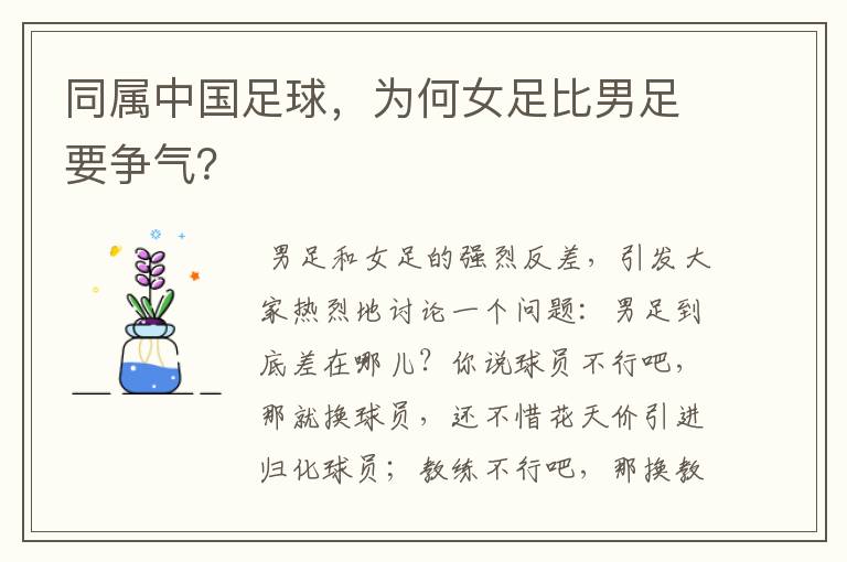同属中国足球,为何女足比男足要争气?