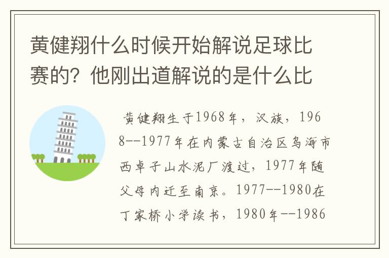 黄健翔什么时候开始解说足球比赛的?他刚出道解说的是什么比赛?