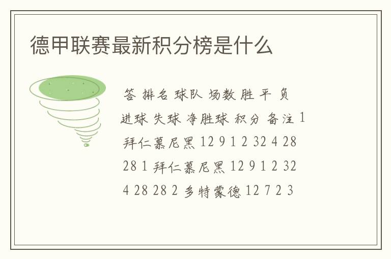 德甲联赛最新积分榜是什么