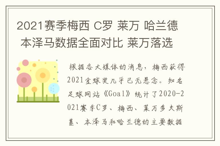 2021赛季梅西 C罗 莱万 哈兰德 本泽马数据全面对比 莱万落选冤?