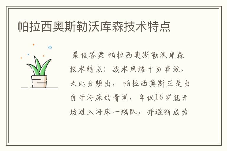帕拉西奥斯勒沃库森技术特点