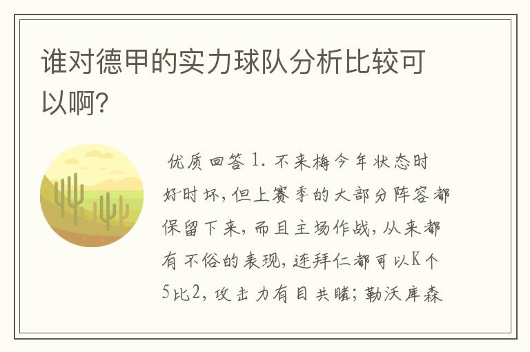 谁对德甲的实力球队分析比较可以啊?