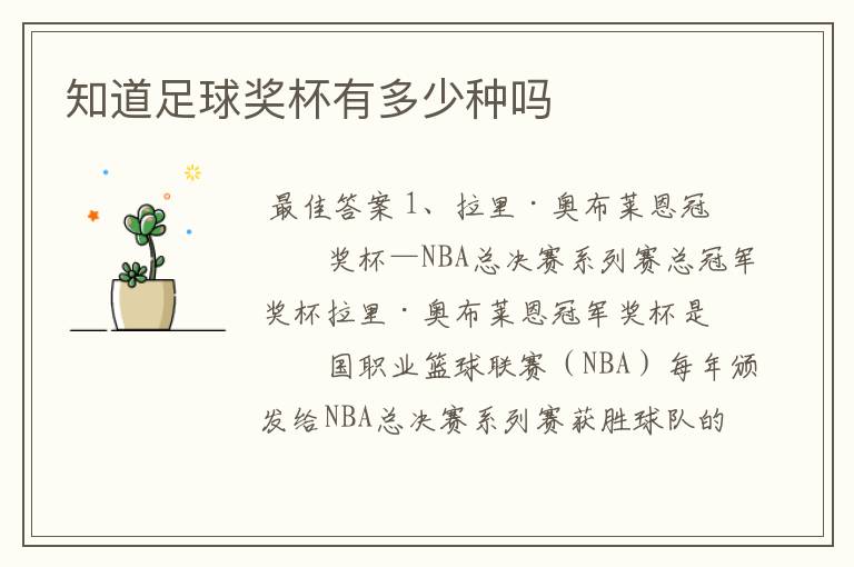 知道足球奖杯有多少种吗