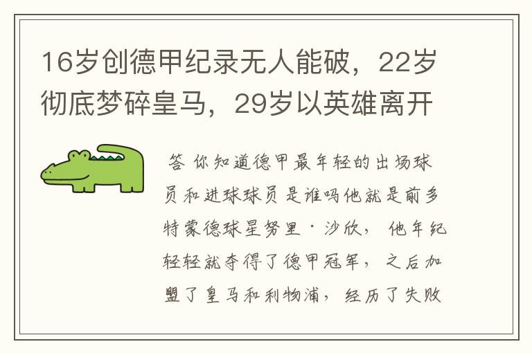 16岁创德甲纪录无人能破,22岁彻底梦碎皇马,29岁以英雄离开多特