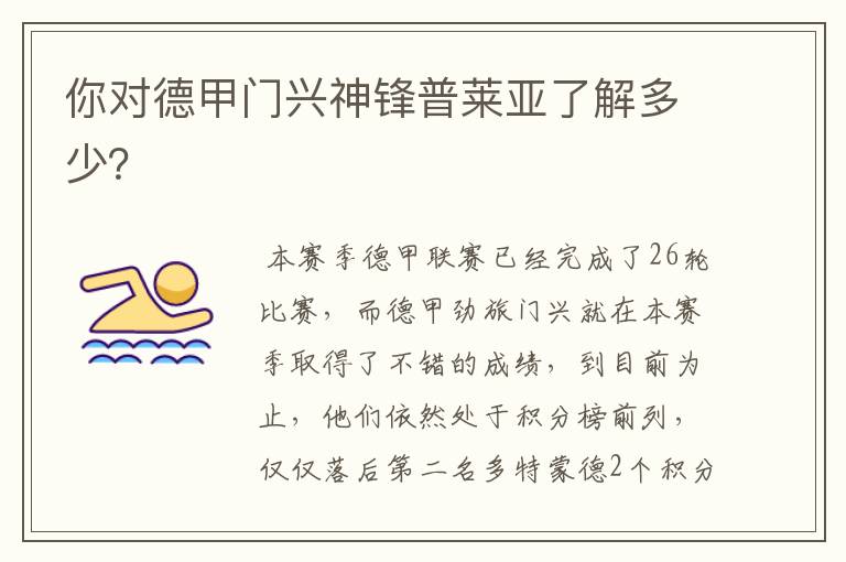 你对德甲门兴神锋普莱亚了解多少?