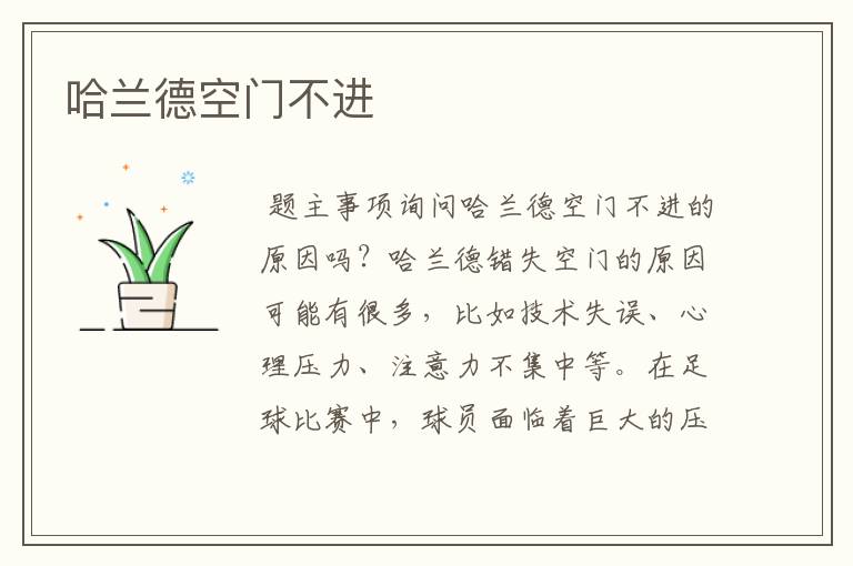 哈兰德空门不进