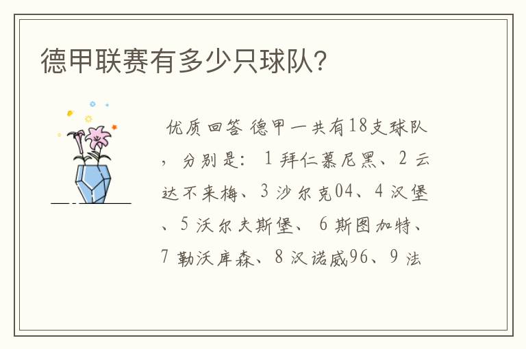 德甲联赛有多少只球队?