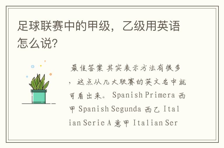 足球联赛中的甲级,乙级用英语怎么说?