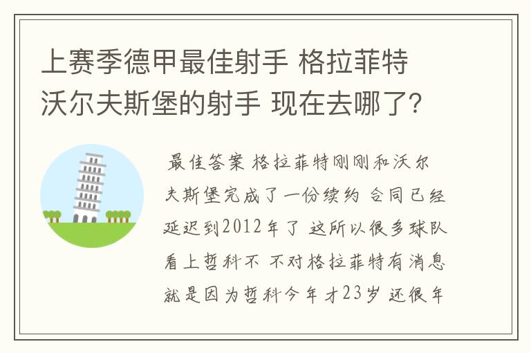 上赛季德甲最佳射手 格拉菲特 沃尔夫斯堡的射手 现在去哪了?