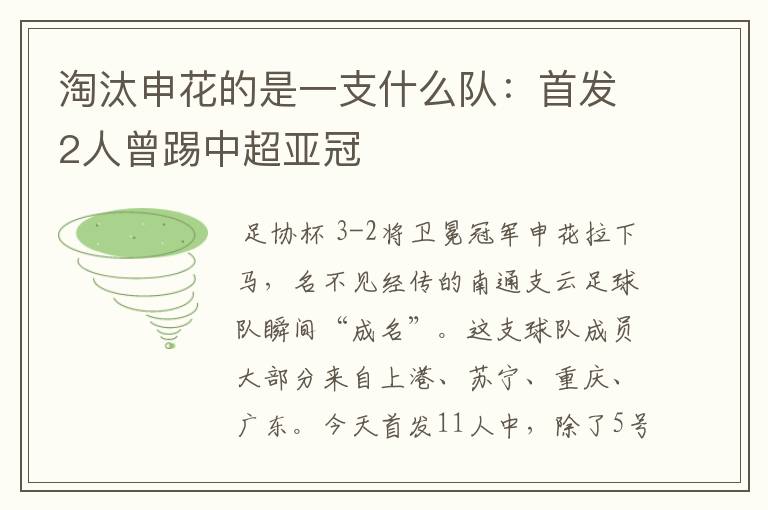 淘汰申花的是一支什么队:首发2人曾踢中超亚冠