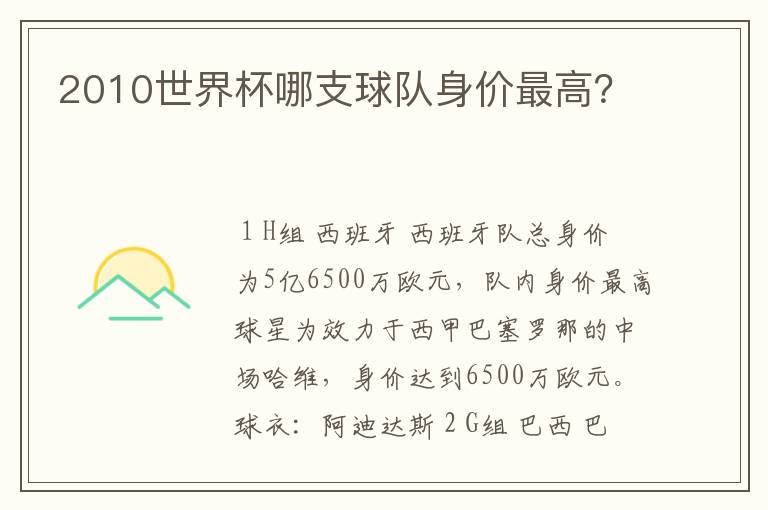 2010世界杯哪支球队身价最高?