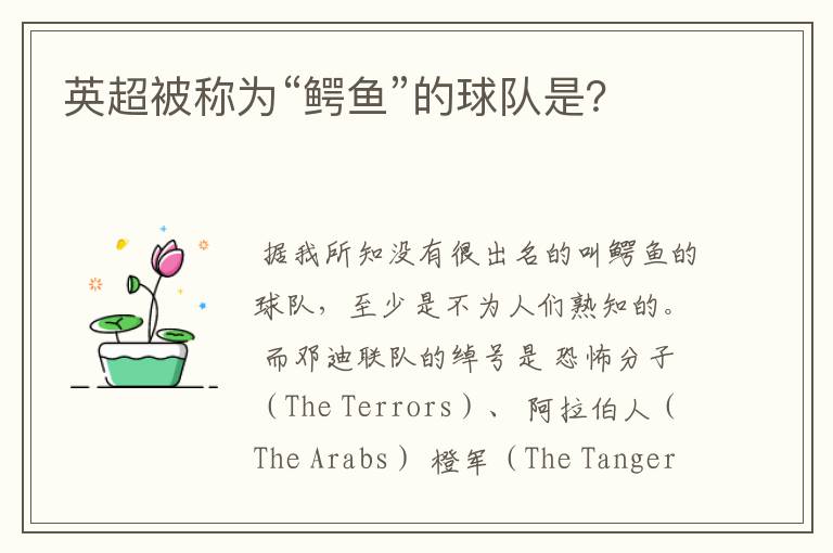 英超被称为“鳄鱼”的球队是?