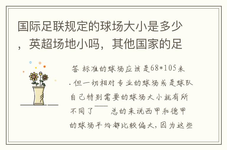 国际足联规定的球场大小是多少,英超场地小吗,其他国家的足球场呢?