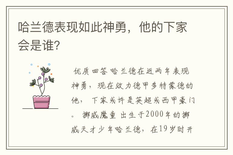哈兰德表现如此神勇,他的下家会是谁?