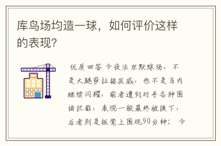 库鸟场均造一球,如何评价这样的表现?