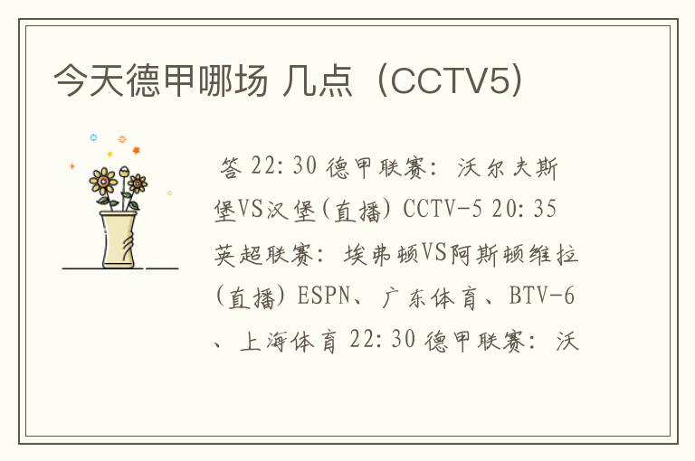 今天德甲哪场 几点(CCTV5)
