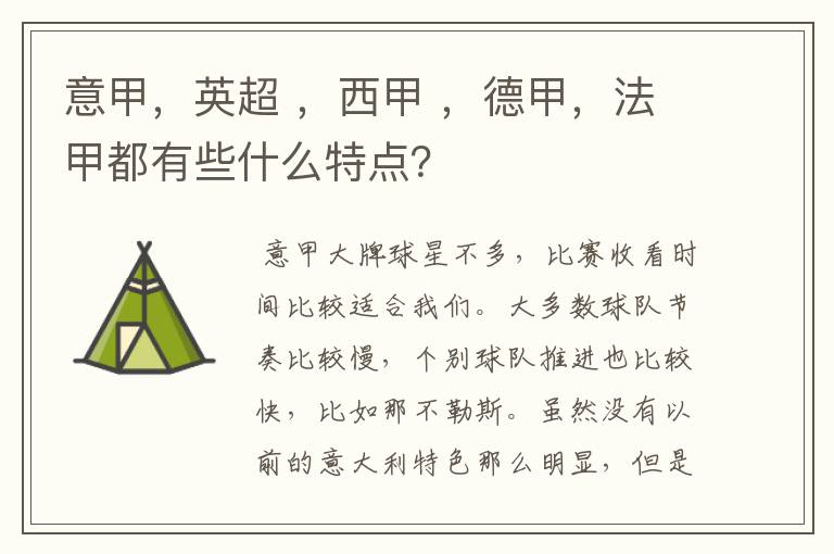 意甲,英超 ,西甲 ,德甲,法甲都有些什么特点?