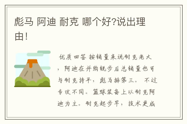 彪马 阿迪 耐克 哪个好?说出理由!