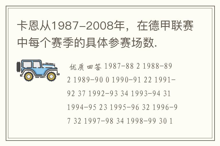 卡恩从1987-2008年,在德甲联赛中每个赛季的具体参赛场数.