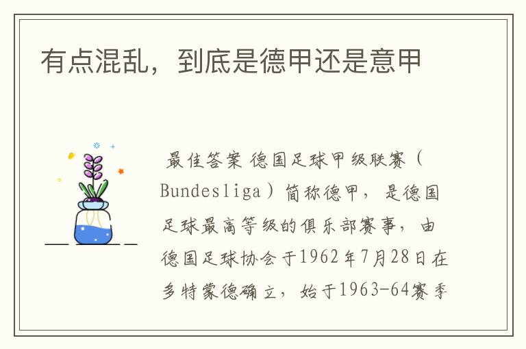 有点混乱,到底是德甲还是意甲