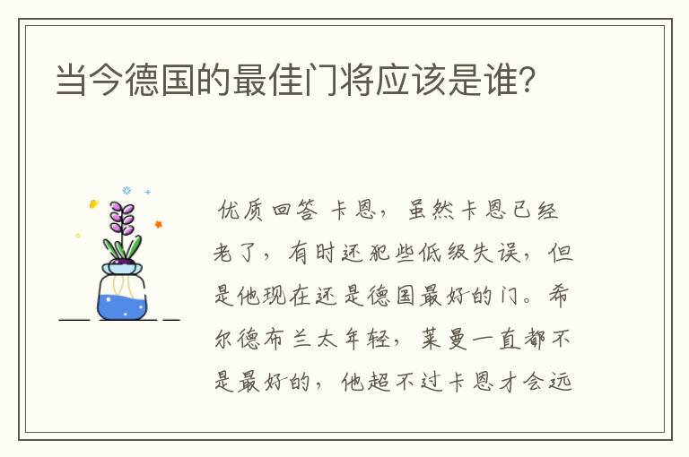 当今德国的最佳门将应该是谁?