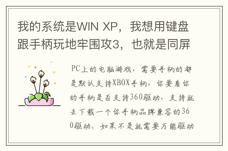 我的系统是WIN XP,我想用键盘跟手柄玩地牢围攻3,也就是同屏双人单机游戏,我的手柄是德甲士WS-Y2。