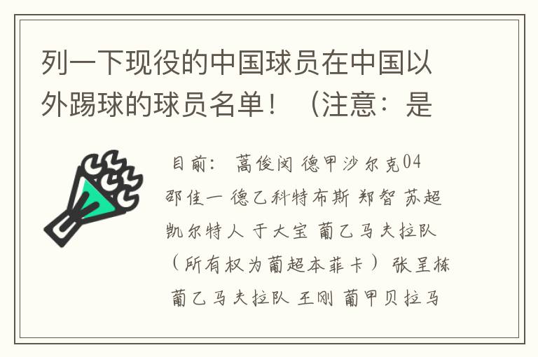 列一下现役的中国球员在中国以外踢球的球员名单!(注意:是所有,不是一个或两个)