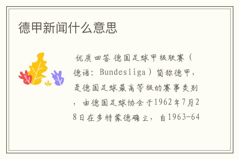 德甲新闻什么意思