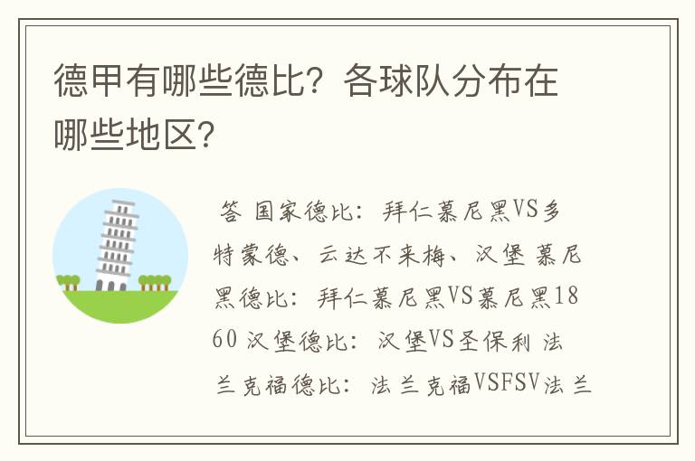 德甲有哪些德比?各球队分布在哪些地区?