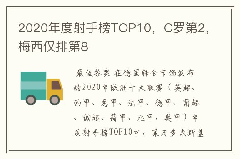 2020年度射手榜TOP10,C罗第2,梅西仅排第8
