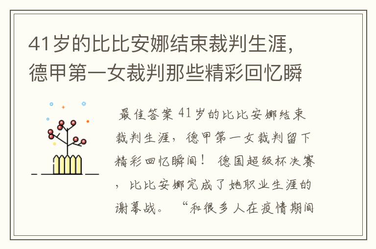 41岁的比比安娜结束裁判生涯,德甲第一女裁判那些精彩回忆瞬间