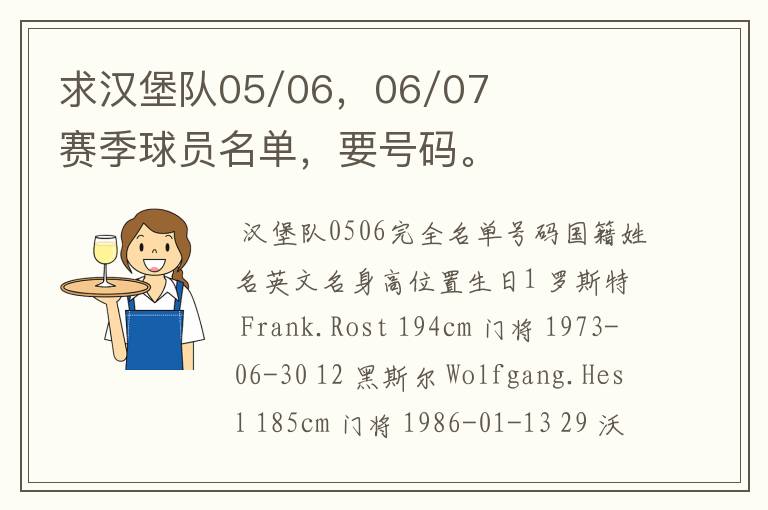 求汉堡队05/06,06/07赛季球员名单,要号码。