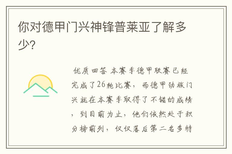 你对德甲门兴神锋普莱亚了解多少?