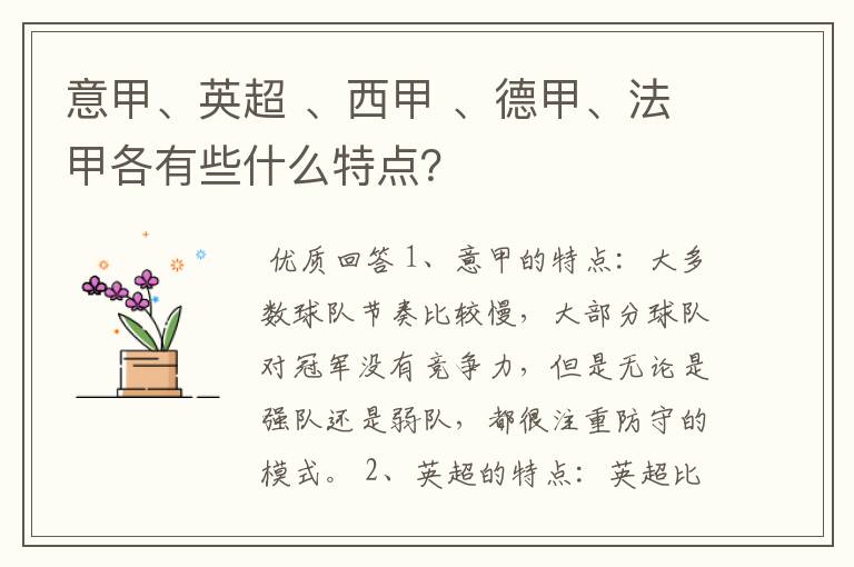 意甲、英超 、西甲 、德甲、法甲各有些什么特点?