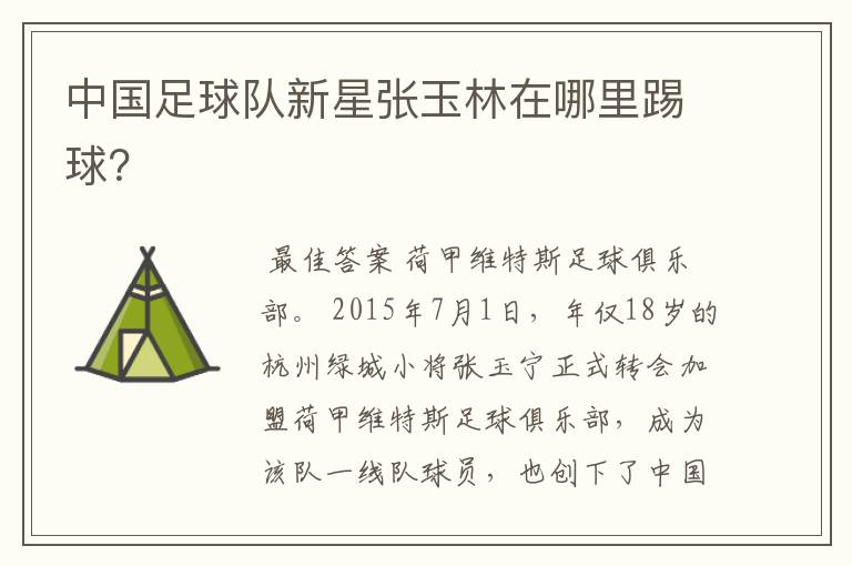 中国足球队新星张玉林在哪里踢球?