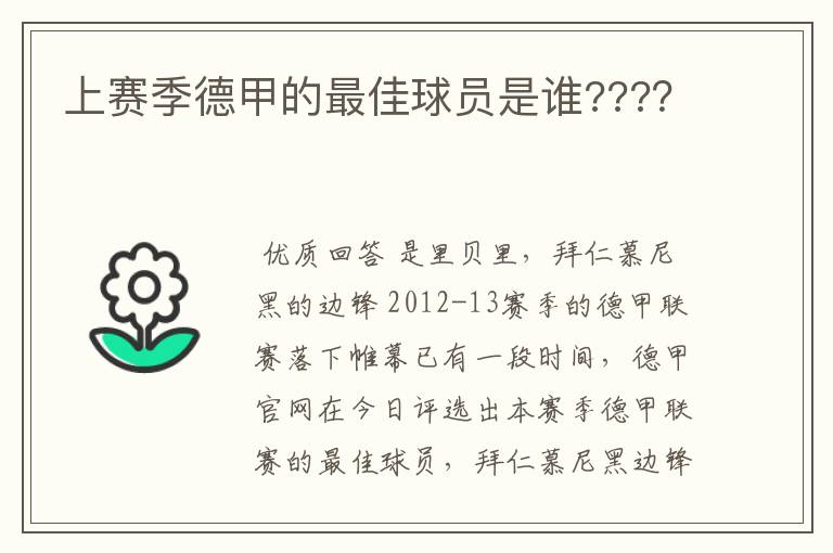 上赛季德甲的最佳球员是谁????