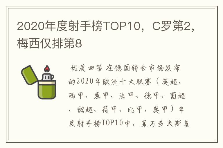 2020年度射手榜TOP10,C罗第2,梅西仅排第8