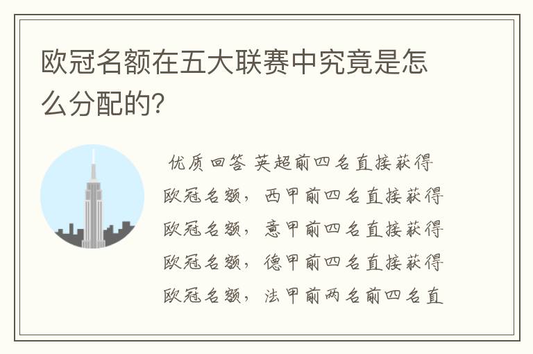 欧冠名额在五大联赛中究竟是怎么分配的?