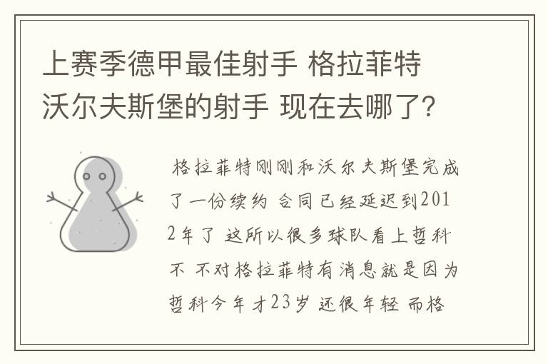 上赛季德甲最佳射手 格拉菲特 沃尔夫斯堡的射手 现在去哪了?